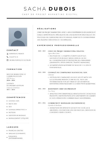 Template CV Blanc & Noir