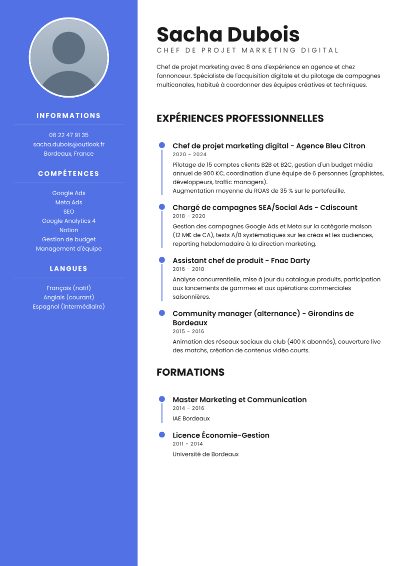 Template CV Bleu Moderne